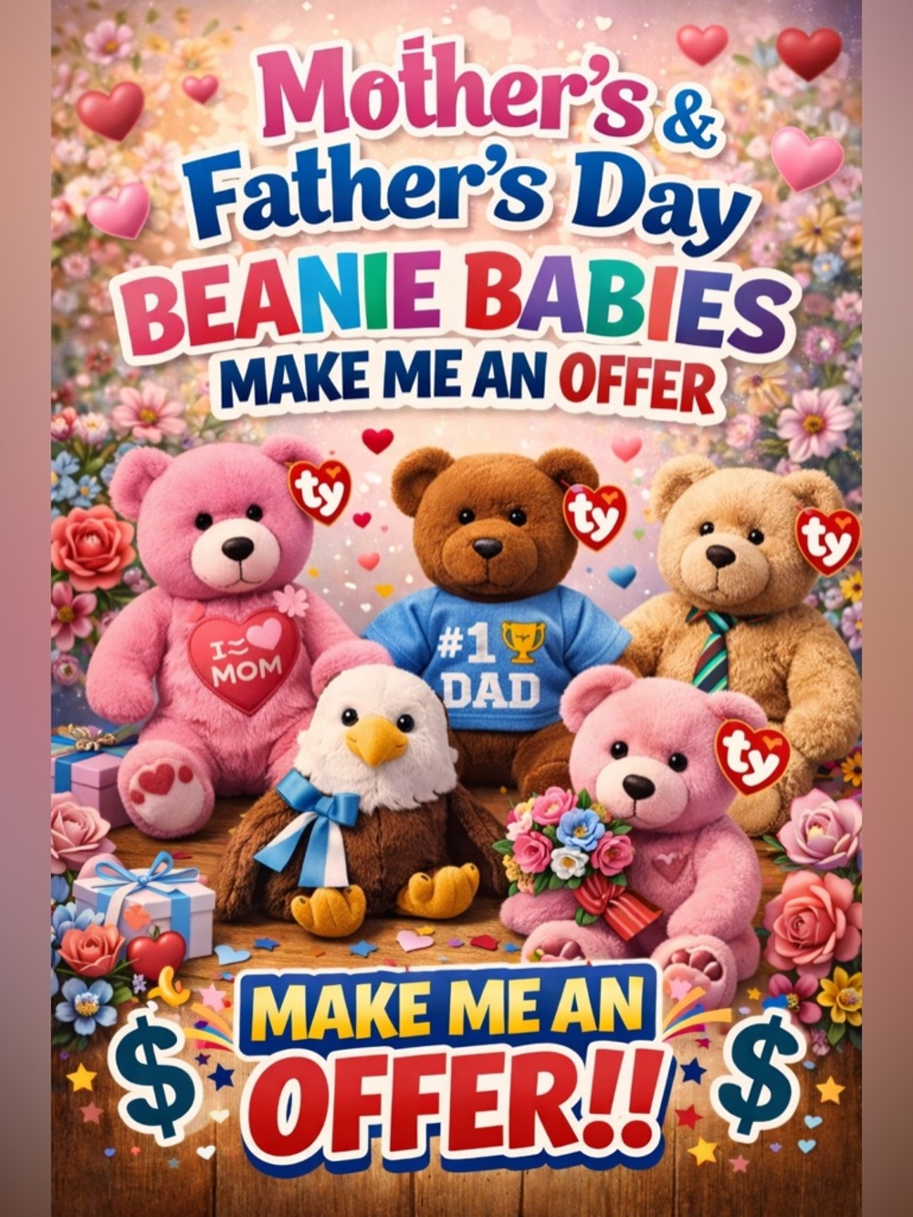 Mothers & Fathers Day Beanie Babies!! Limited stock! AD ONLY LISTING!